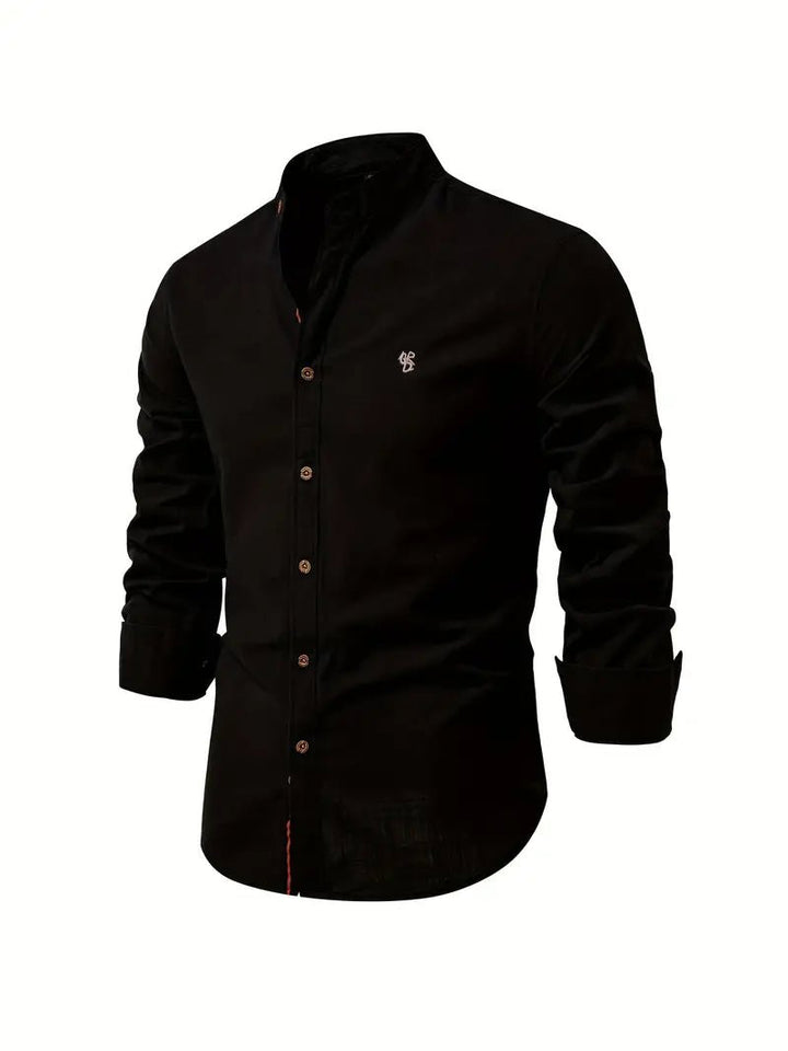 Men's Long Sleeve Slim Fit Shirt | Mandarin Collar Smart Casual View 13