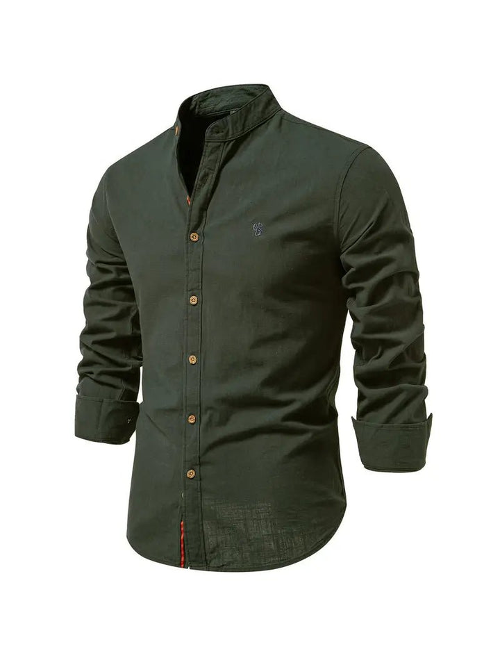 Men's Long Sleeve Slim Fit Shirt | Mandarin Collar Smart Casual View 15