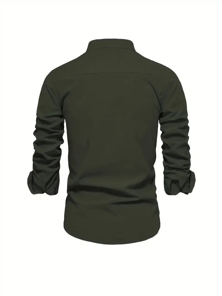 Men's Long Sleeve Slim Fit Shirt | Mandarin Collar Smart Casual View 16