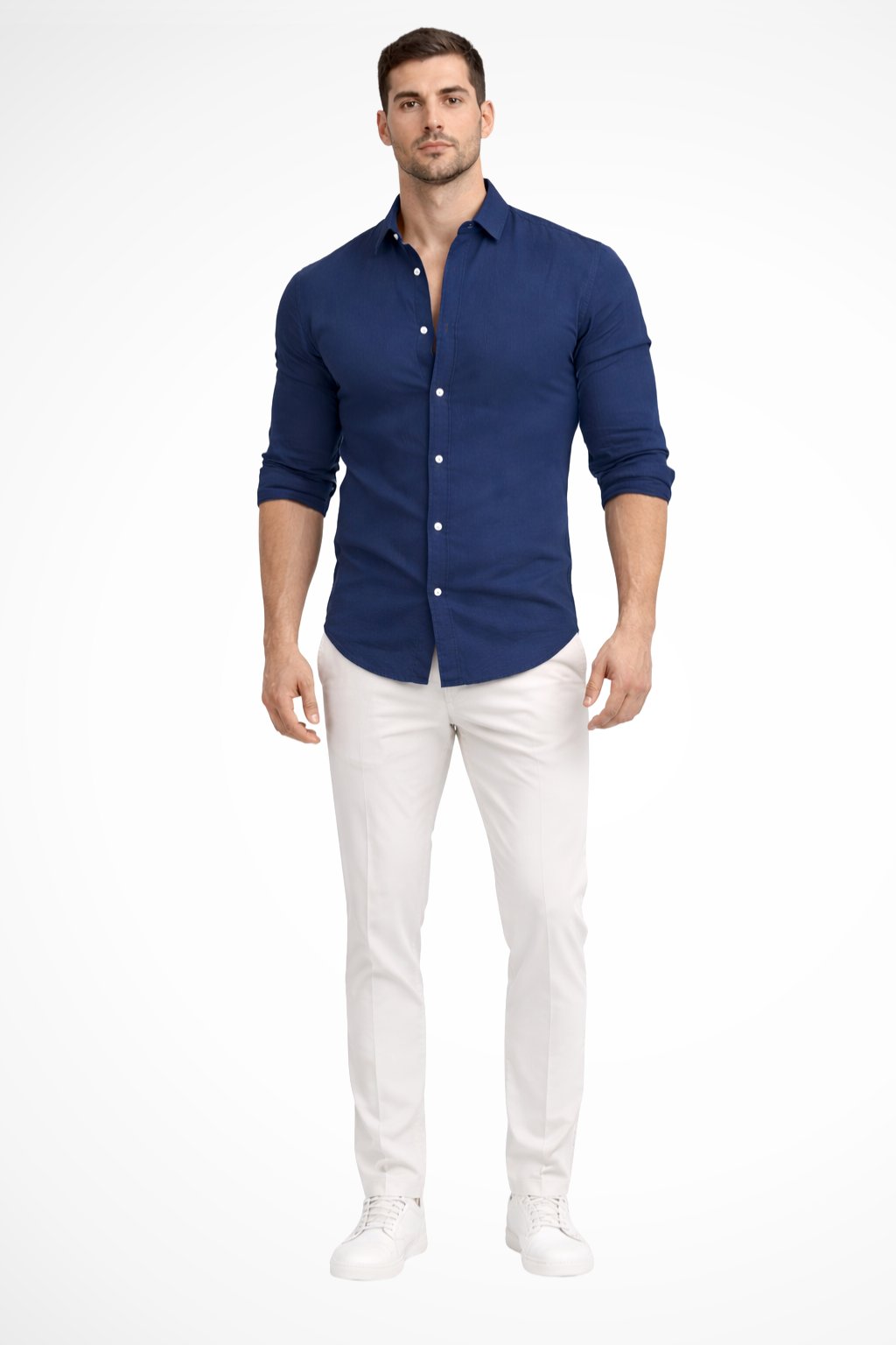 Men's Loose Fit Cotton Casual Shirt | Long Sleeve Curved Hem Alternate