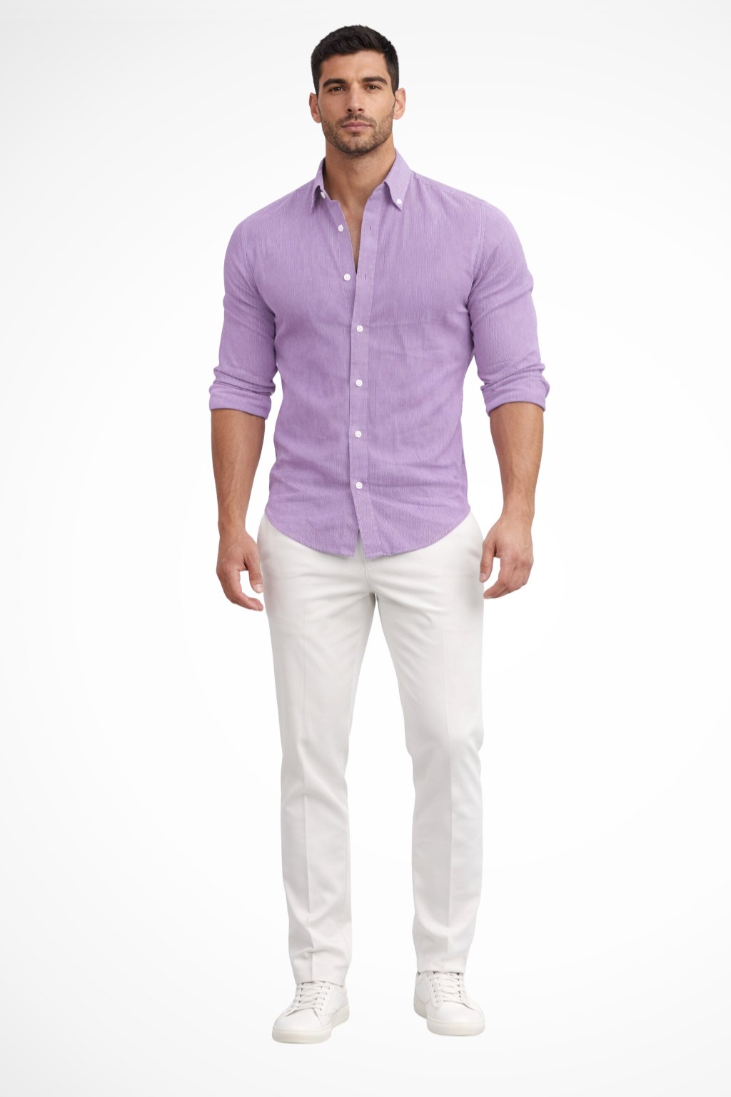Men's Loose Fit Cotton Casual Shirt | Long Sleeve Curved Hem Angle