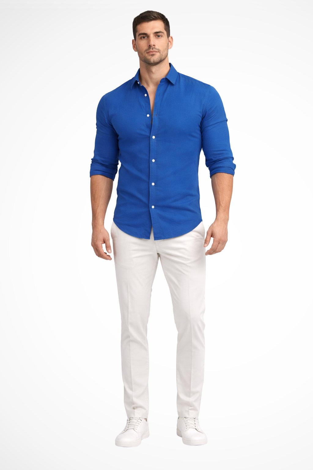 Men's Loose Fit Cotton Casual Shirt | Long Sleeve Curved Hem Back
