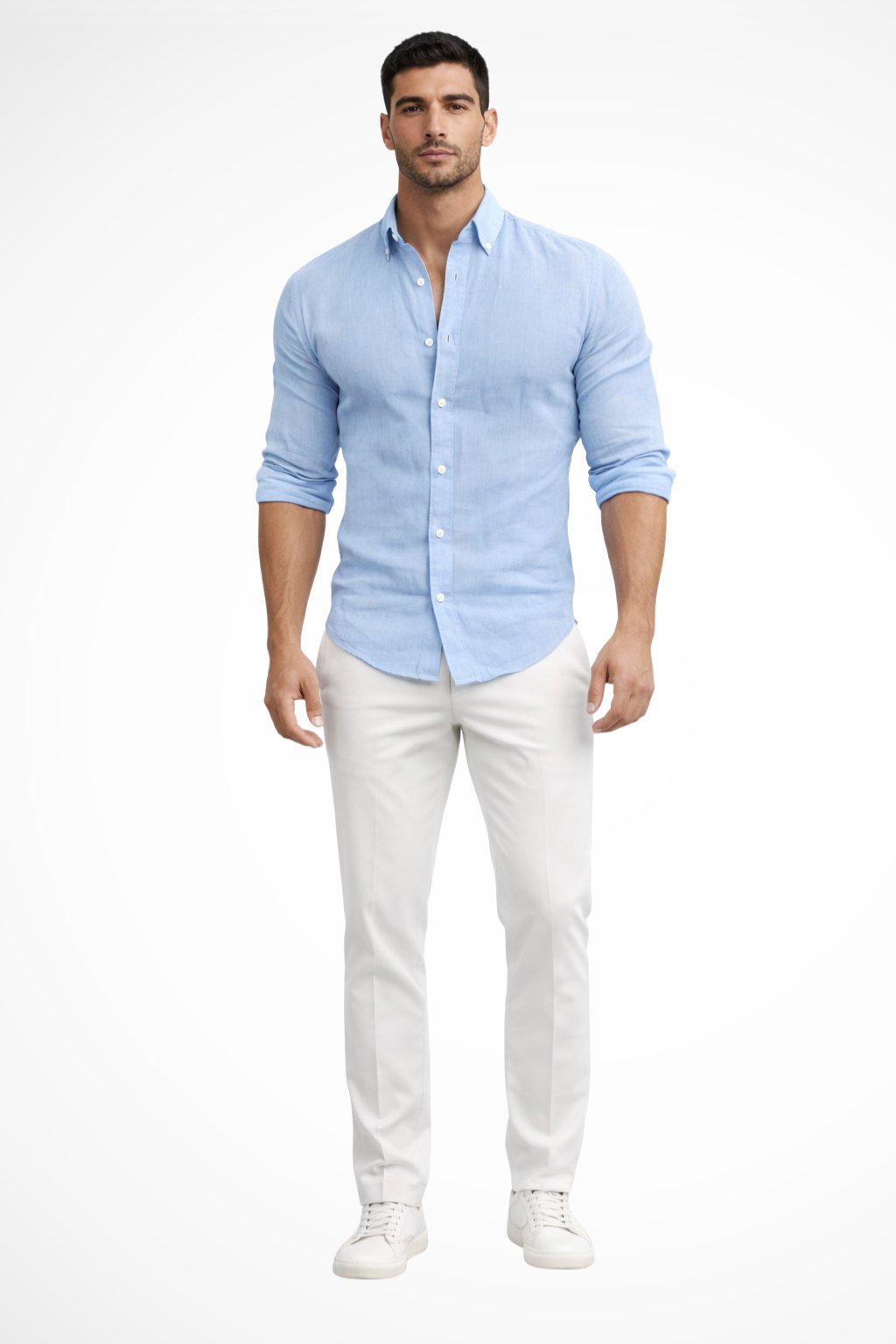 Men's Loose Fit Cotton Casual Shirt | Long Sleeve Curved Hem Close Up