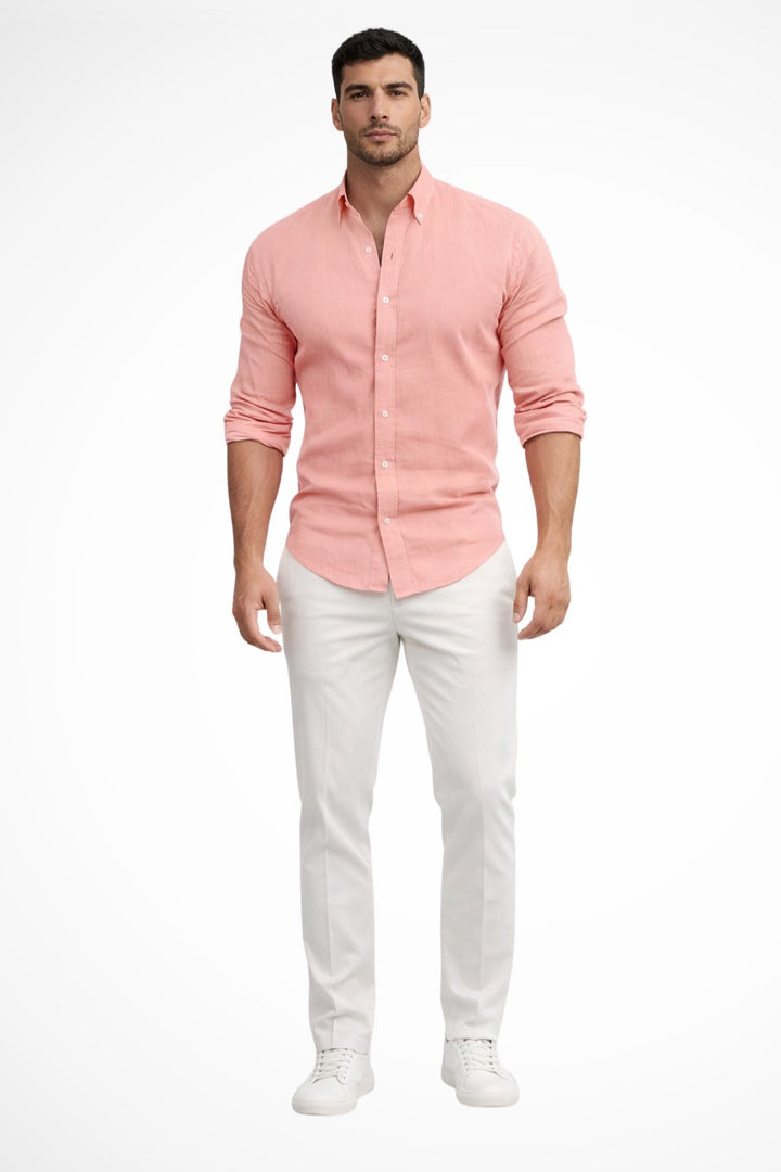 Men's Loose Fit Cotton Casual Shirt | Long Sleeve Curved Hem Detail