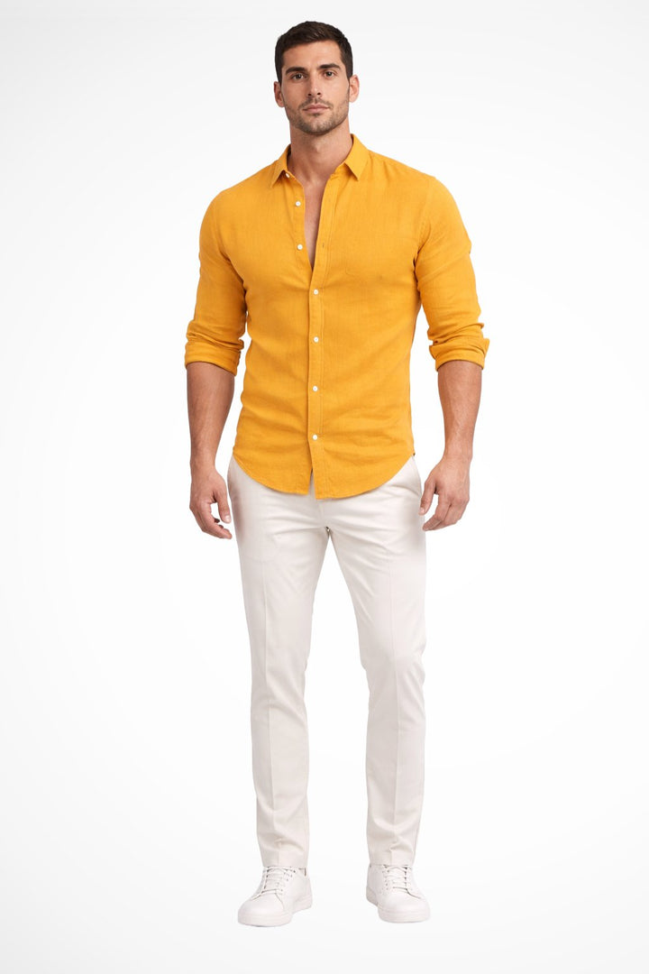 Men's Loose Fit Cotton Casual Shirt | Long Sleeve Curved Hem Full