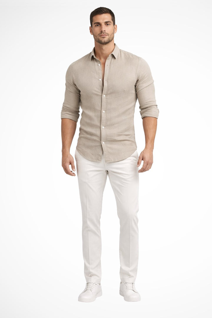 Men's Loose Fit Cotton Casual Shirt | Long Sleeve Curved Hem Lifestyle