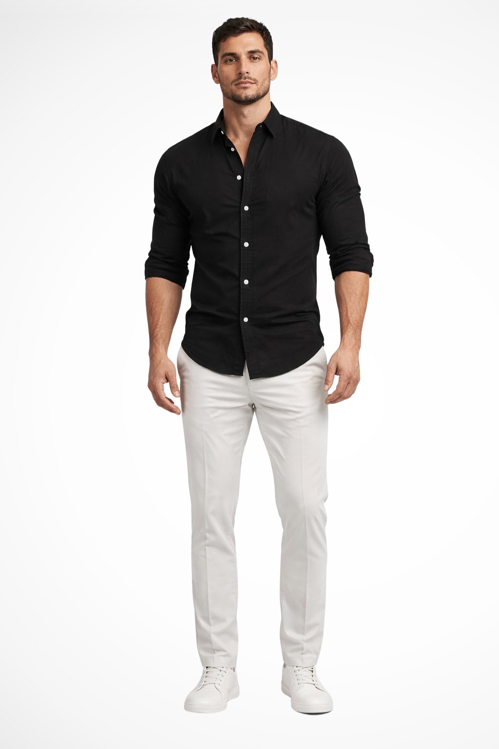 Men's Loose Fit Cotton Casual Shirt | Long Sleeve Curved Hem Side