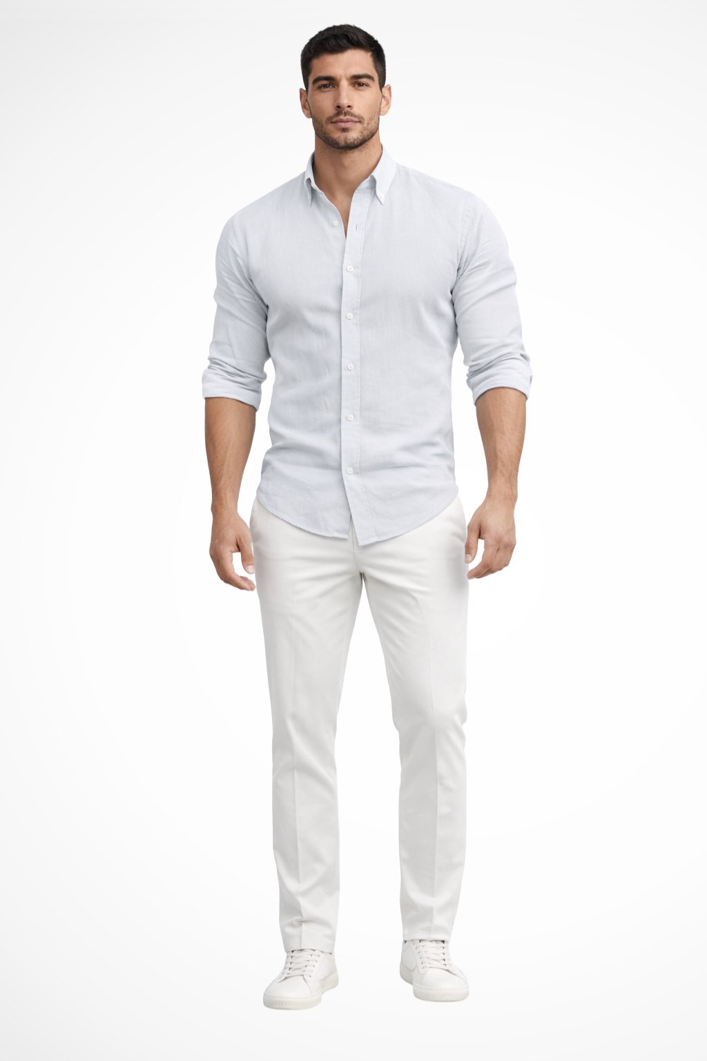 Men's Loose Fit Cotton Casual Shirt | Long Sleeve Curved Hem View 11