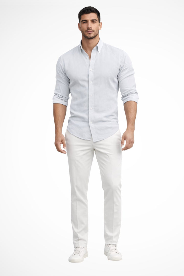 Men's Loose Fit Cotton Casual Shirt | Long Sleeve Curved Hem View 11