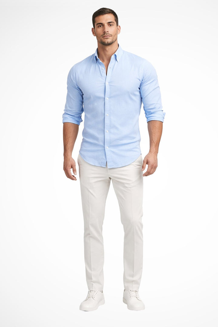 Men's Loose Fit Cotton Casual Shirt | Long Sleeve Curved Hem View 12