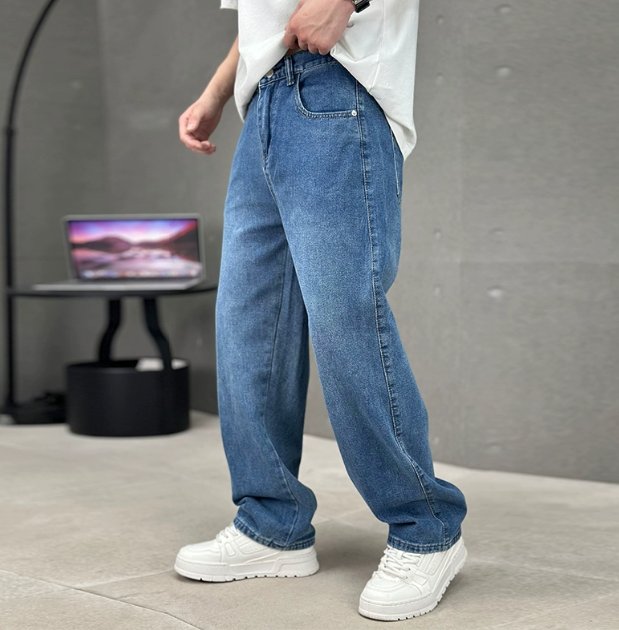 Men's Loose Fit Straight Leg Jeans | Wide Relaxed Everyday Cut Side