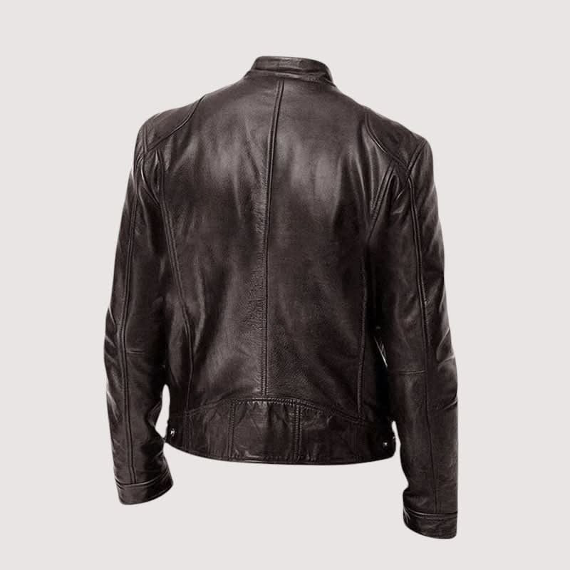 Men's Mandarin Collar Leather Jacket | Clean Cut Versatile Fit Alternate