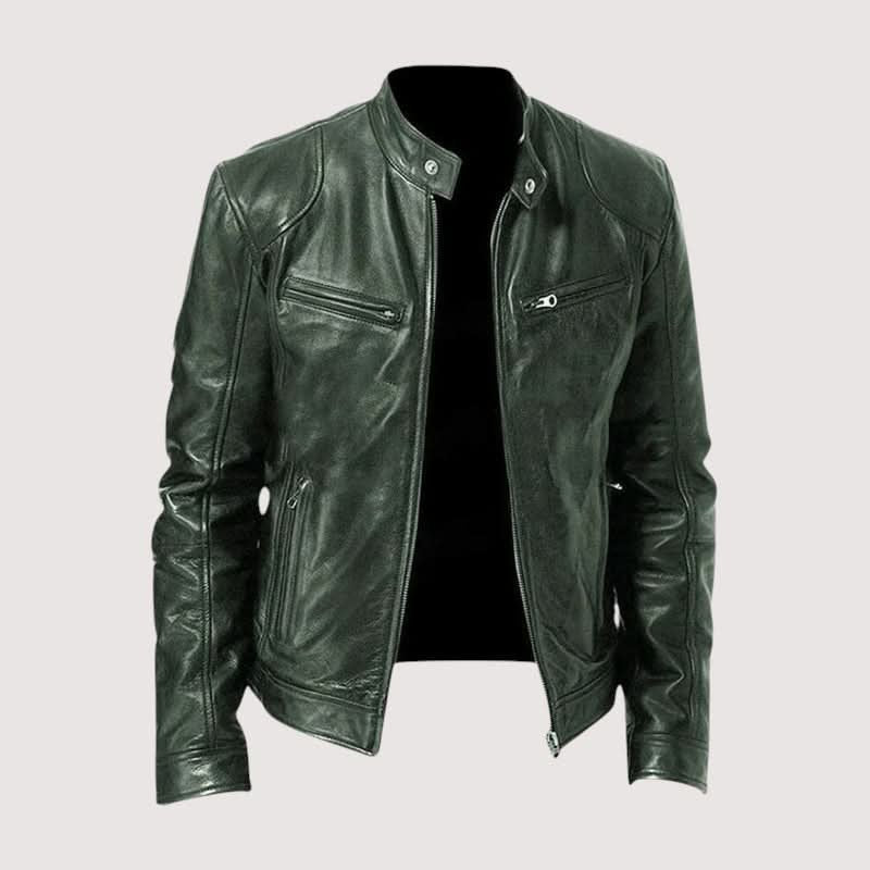 Men's Mandarin Collar Leather Jacket | Clean Cut Versatile Fit Back