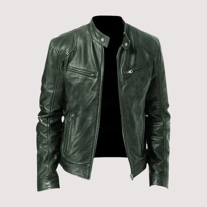 Men's Mandarin Collar Leather Jacket | Clean Cut Versatile Fit Back