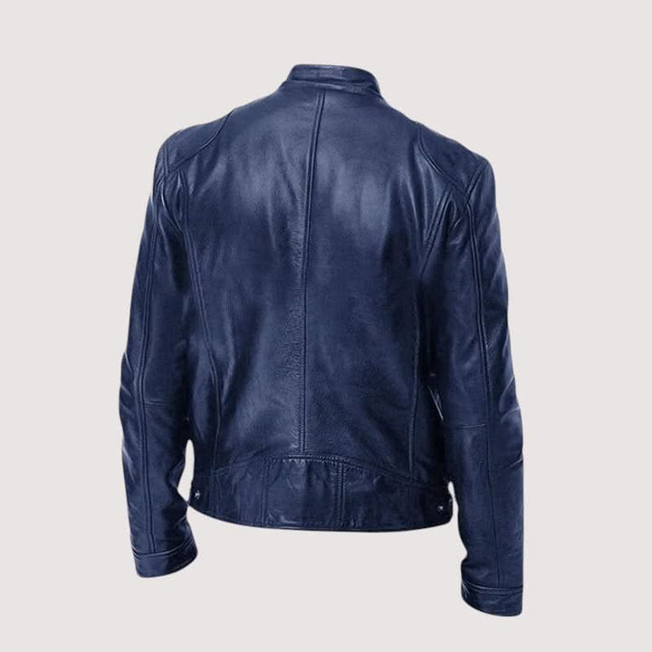 Men's Mandarin Collar Leather Jacket | Clean Cut Versatile Fit Full