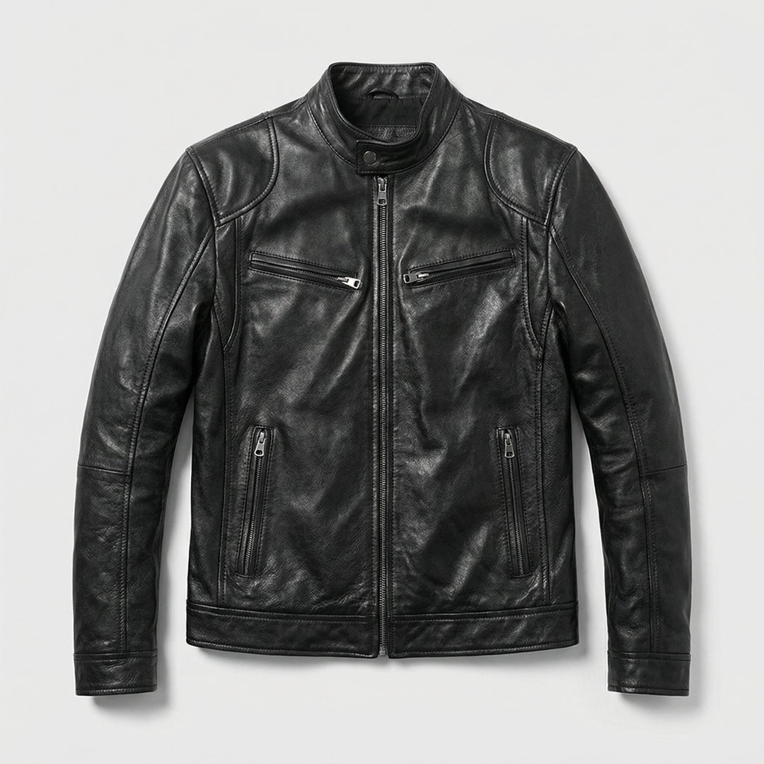 Men's Mandarin Collar Leather Jacket | Clean Cut Versatile Fit Hero