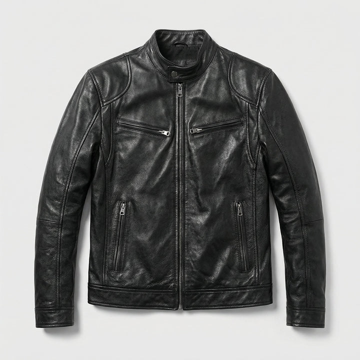 Men's Mandarin Collar Leather Jacket | Clean Cut Versatile Fit Hero