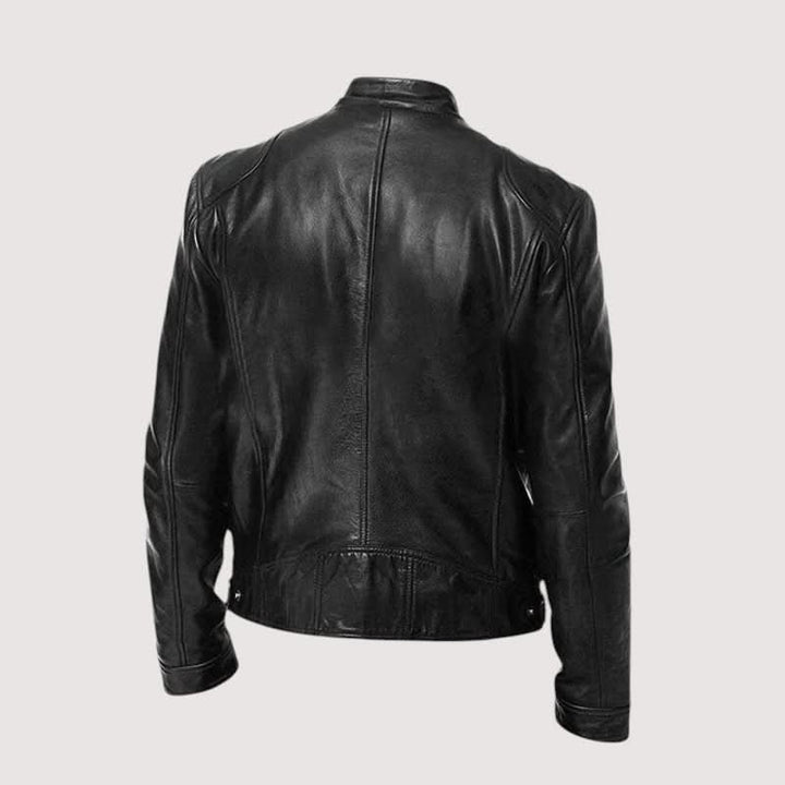 Men's Mandarin Collar Leather Jacket | Clean Cut Versatile Fit Lifestyle
