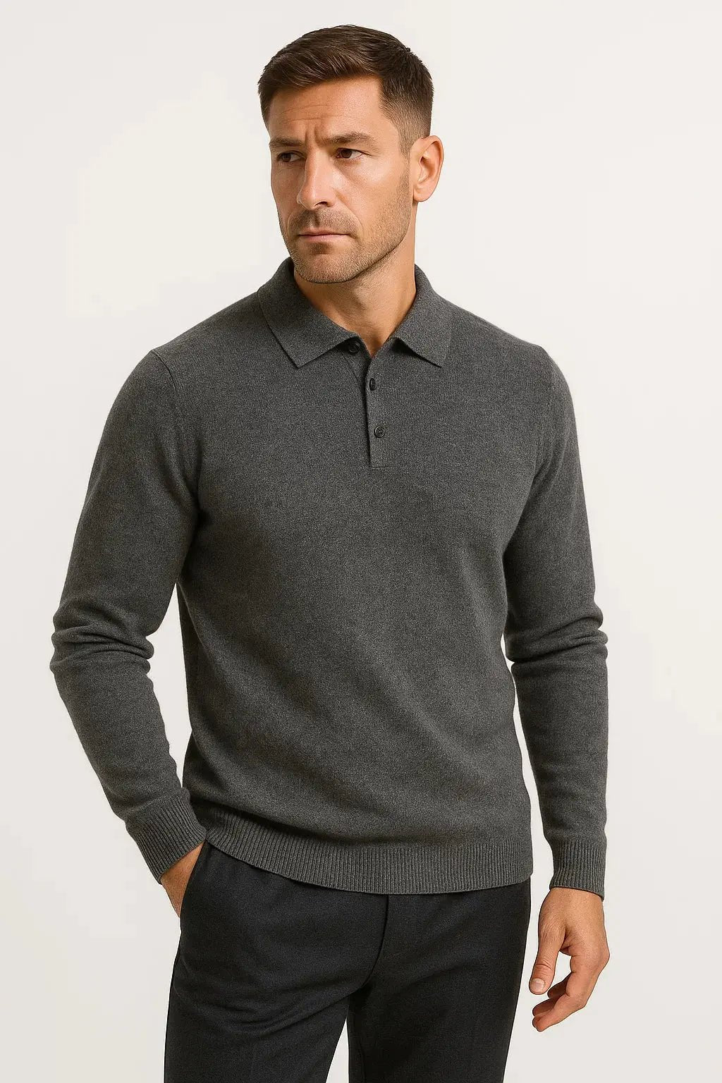 Men's Merino Wool Long Sleeve Knit Polo Sweater | Classic Collar Pull Hero
