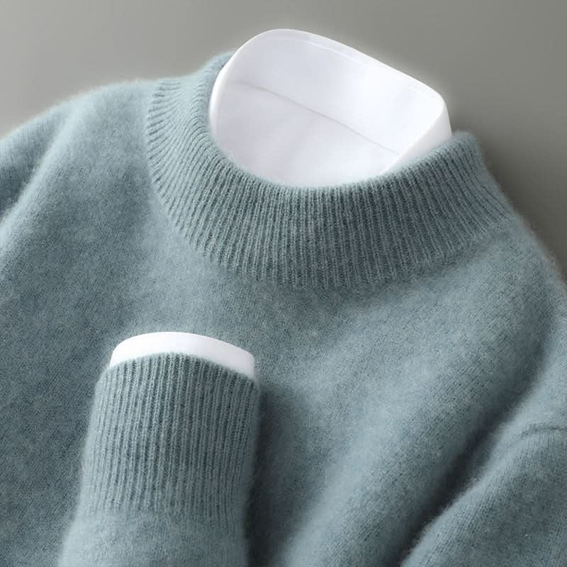 Men's Mock Neck Knit Sweater | Ribbed Trim Detail Close Up