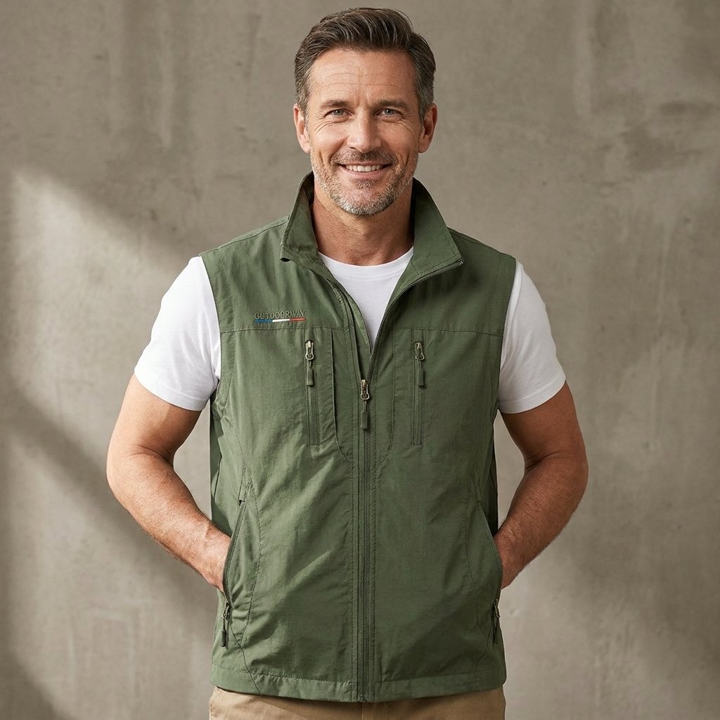 Men's Multi Pocket Utility Vest | Zip Up Outdoor Gilet Front