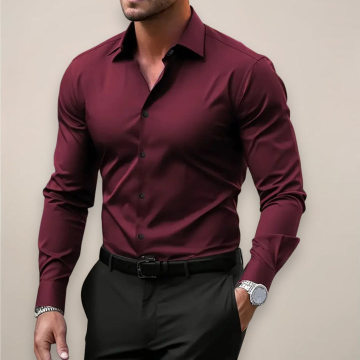 Men's Notched Collar Shirt | Slim Fit Long Sleeve Detail