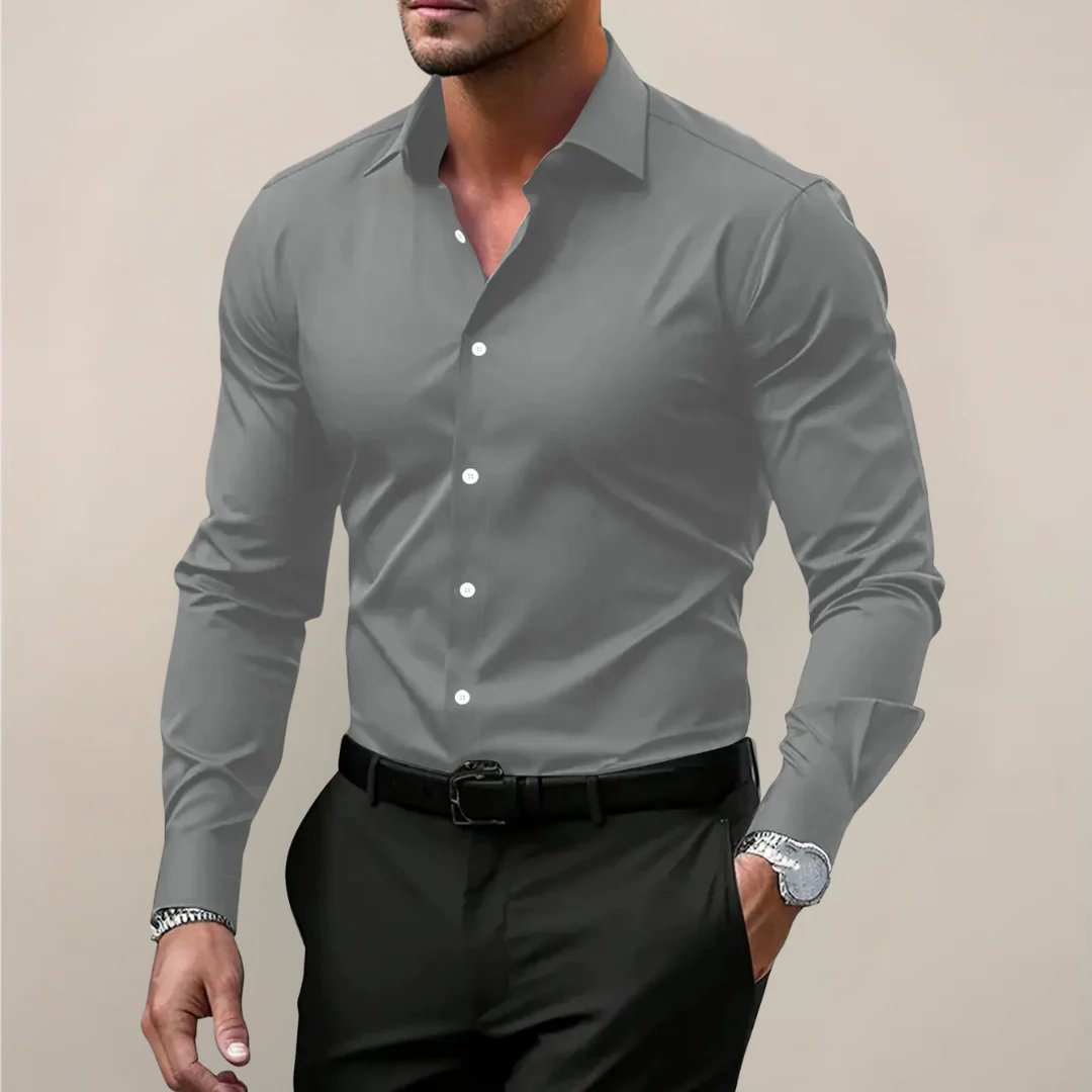 Men's Notched Collar Shirt | Slim Fit Long Sleeve Full