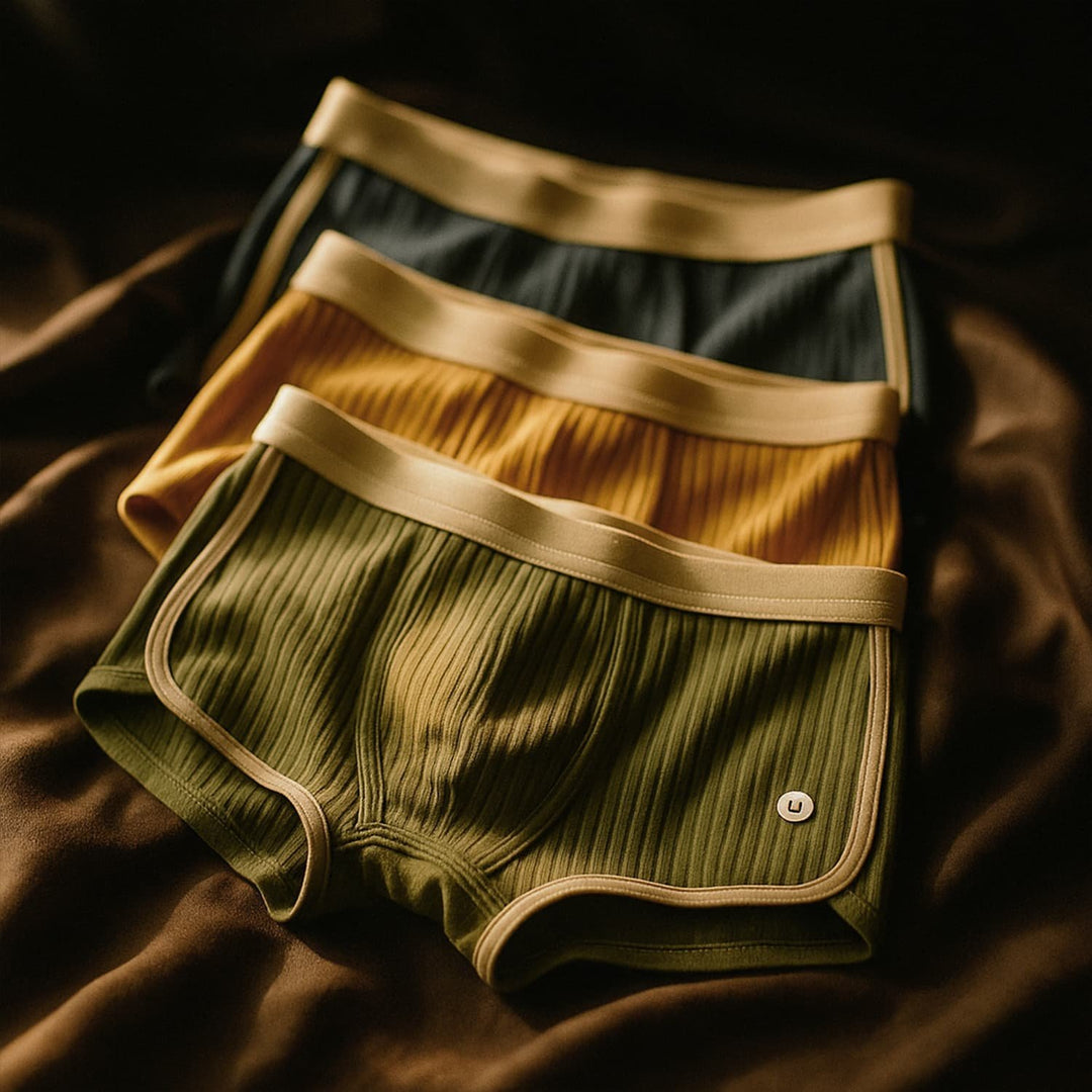 Men's Organic Cotton Boxer Briefs | 3 Pack with Gold Waistband Front