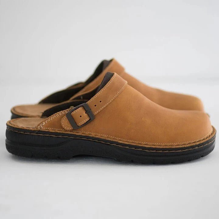 Men's Orthopedic Leather Clogs | Open Heel Slip On Front
