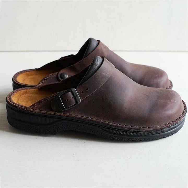 Men's Orthopedic Leather Clogs | Open Heel Slip On Hero