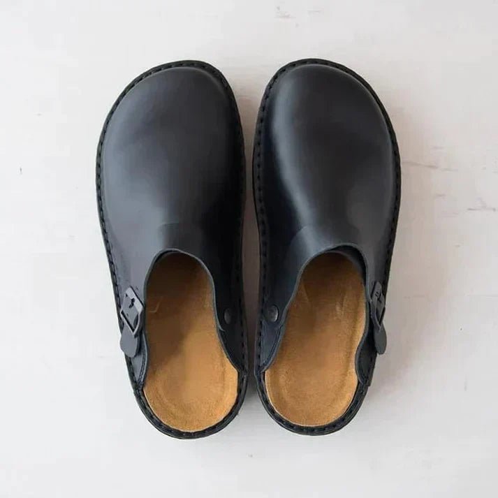 Men's Orthopedic Leather Clogs | Open Heel Slip On Side