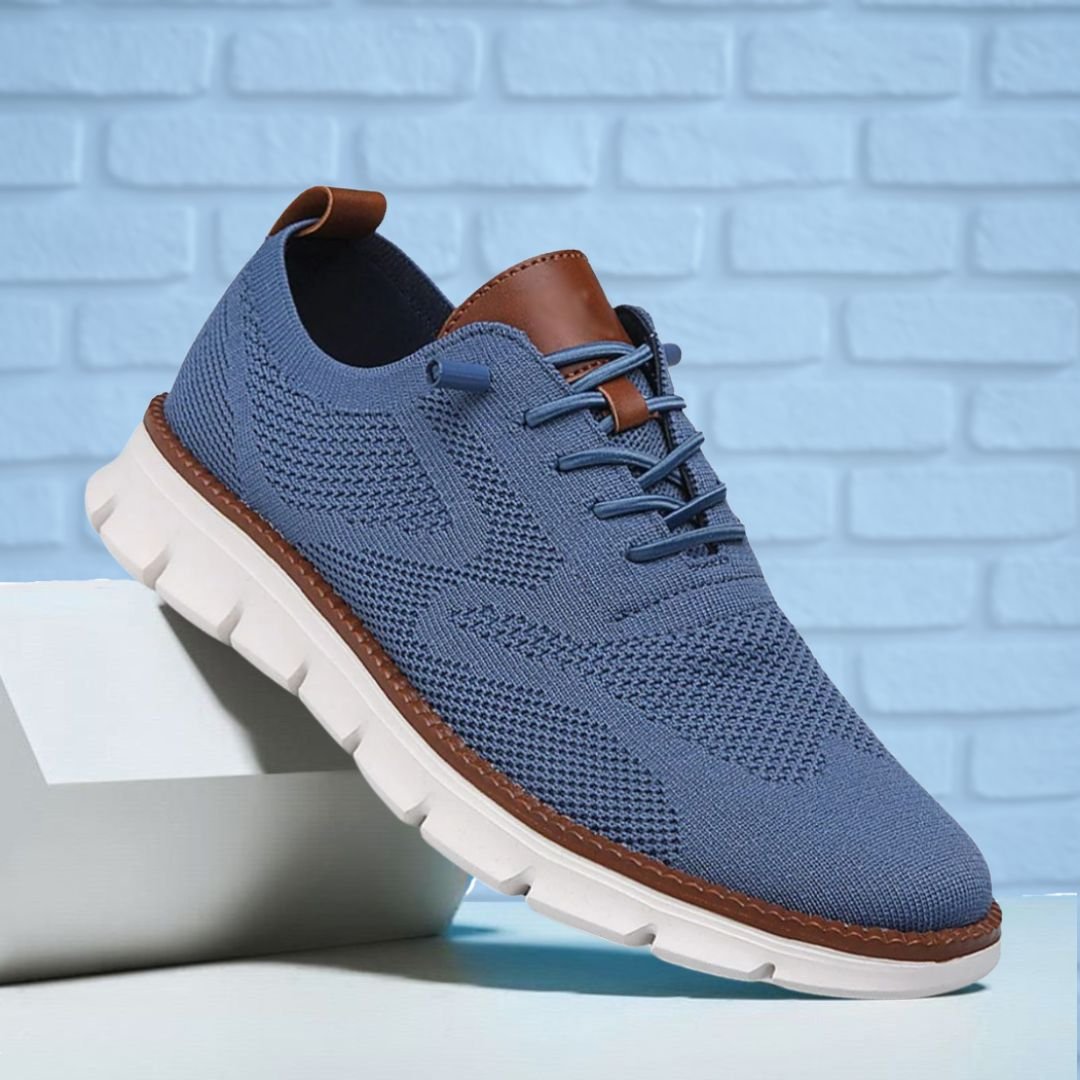 Men's Orthopedic Walking Shoes | Wide Toe Box with Leather Trim Close Up