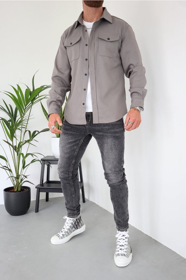 Men's Overshirt Jacket | Long Sleeve Button Up with Chest Pockets Angle
