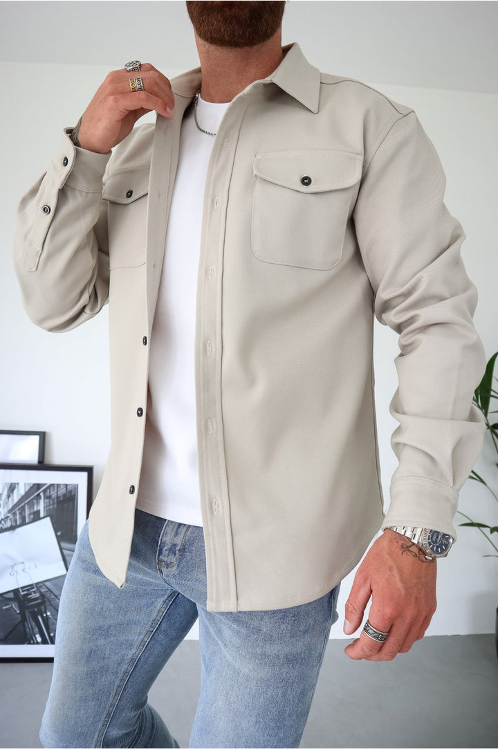 Men's Overshirt Jacket | Long Sleeve Button Up with Chest Pockets Back