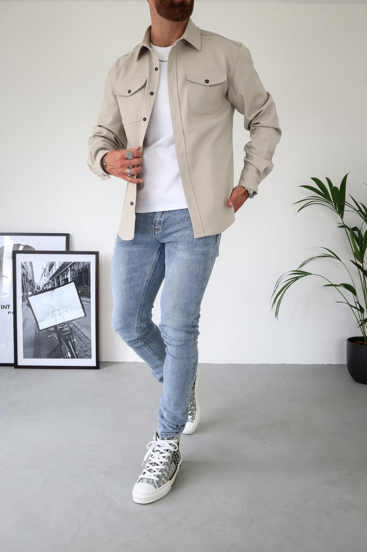 Men's Overshirt Jacket | Long Sleeve Button Up with Chest Pockets Close Up
