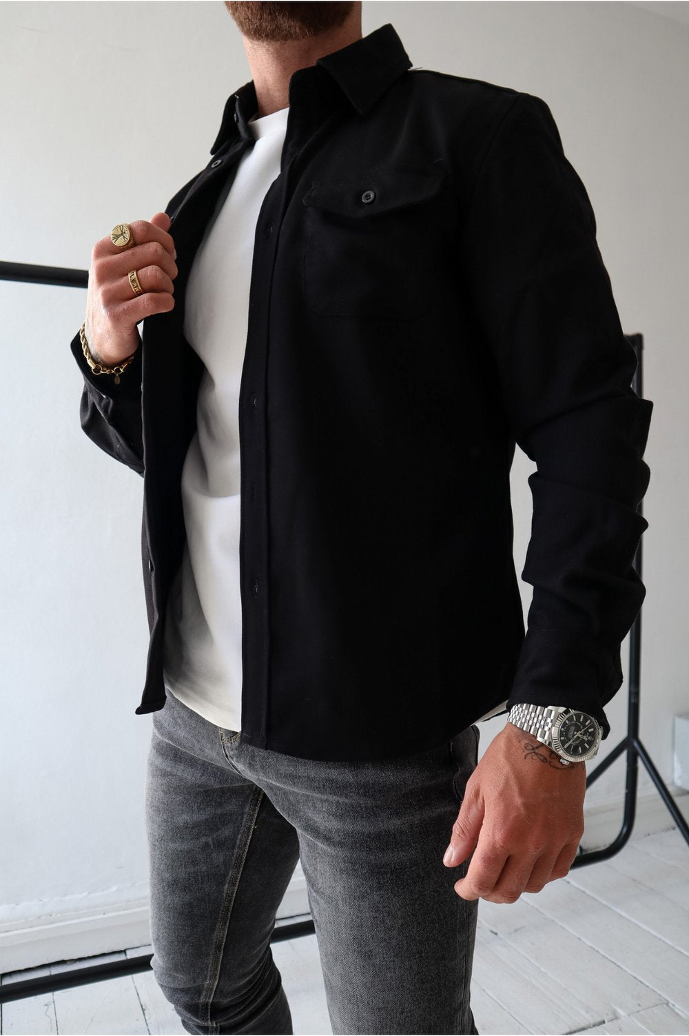 Men's Overshirt Jacket | Long Sleeve Button Up with Chest Pockets Detail