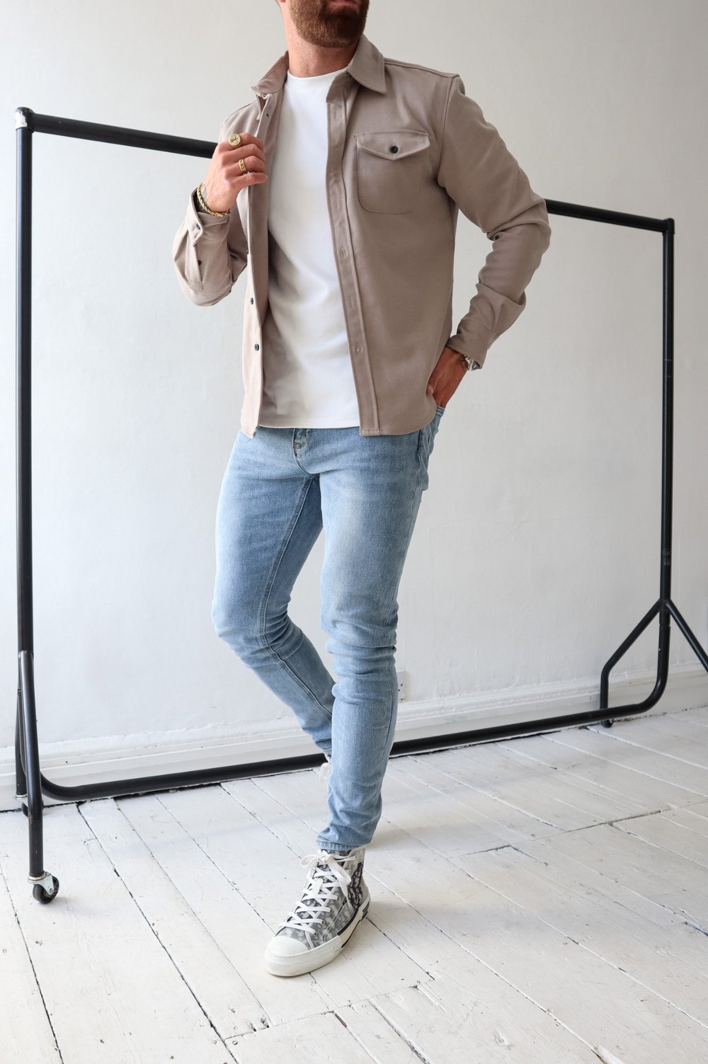Men's Overshirt Jacket | Long Sleeve Button Up with Chest Pockets Front
