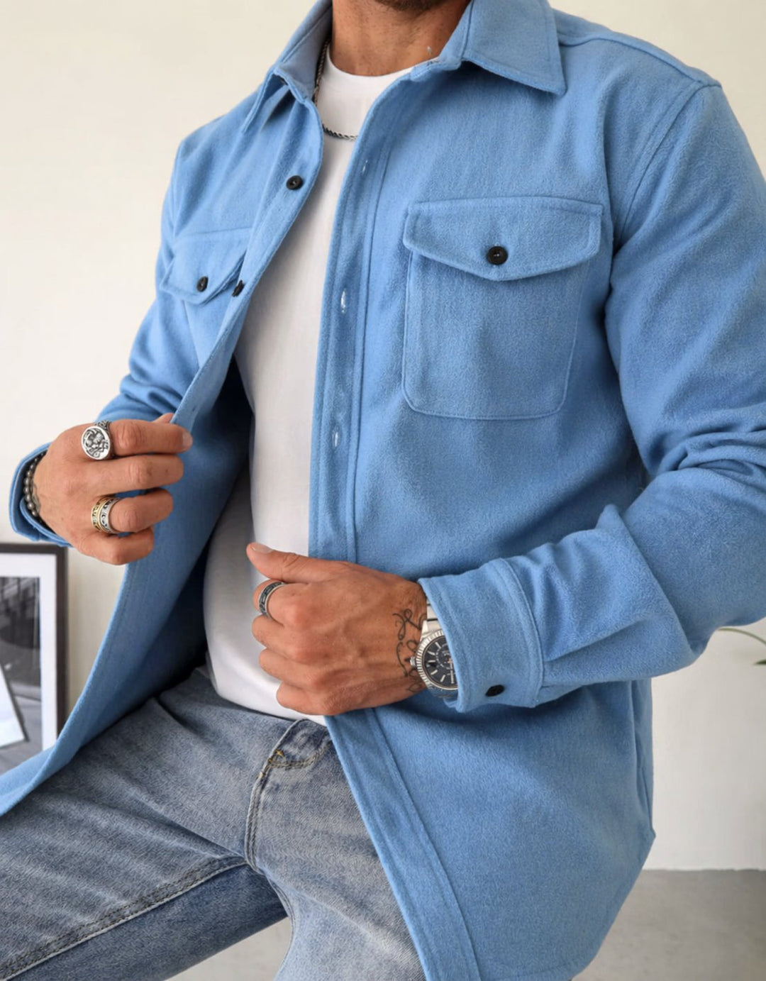 Men's Overshirt Jacket | Long Sleeve Button Up with Chest Pockets Full