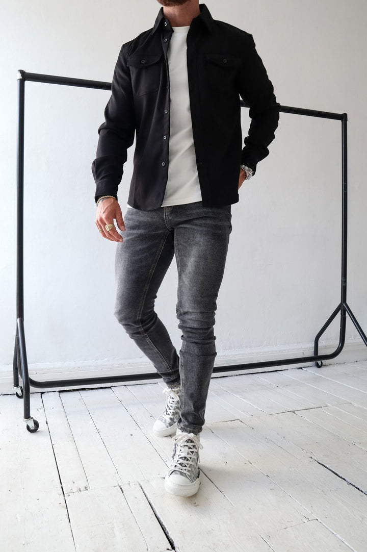 Men's Overshirt Jacket | Long Sleeve Button Up with Chest Pockets Side