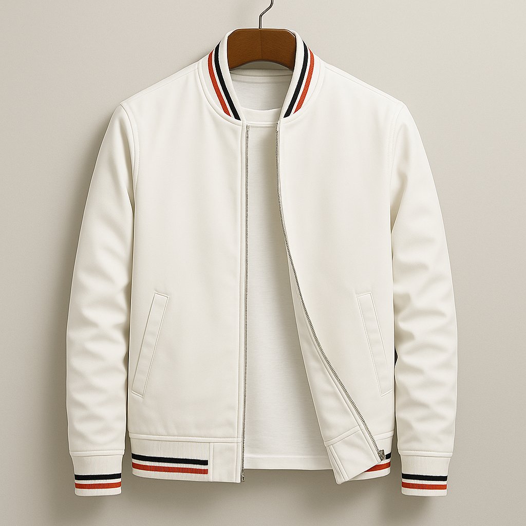 Men's Oxford Bomber Jacket | City Fit with Striped Ribbed Trim Detail