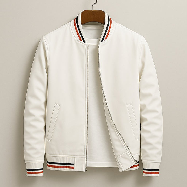 Men's Oxford Bomber Jacket | City Fit with Striped Ribbed Trim Detail
