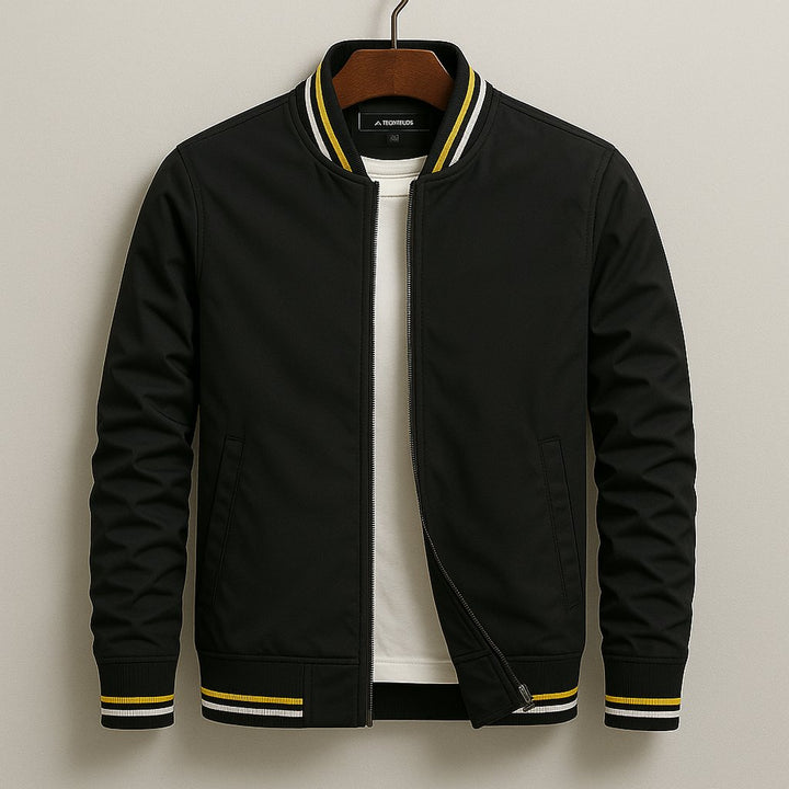 Men's Oxford Bomber Jacket | City Fit with Striped Ribbed Trim Side
