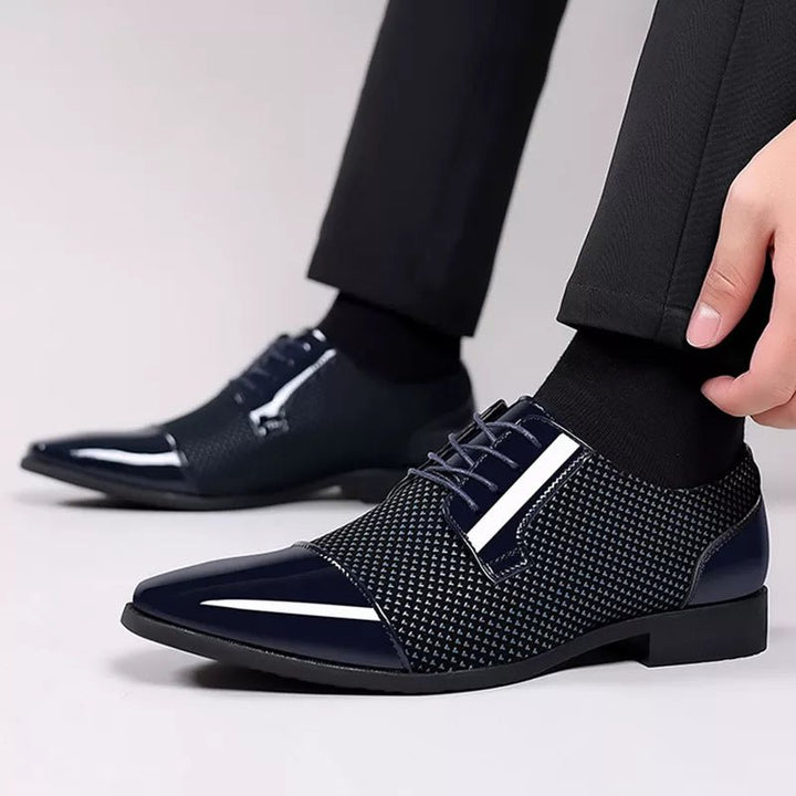 Men's Oxford Wedding Shoes | Tie Up with Patent Cap Toe Back