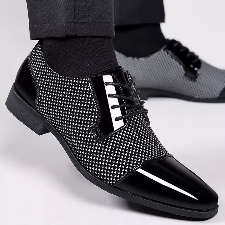 Men's Oxford Wedding Shoes | Tie Up with Patent Cap Toe Front