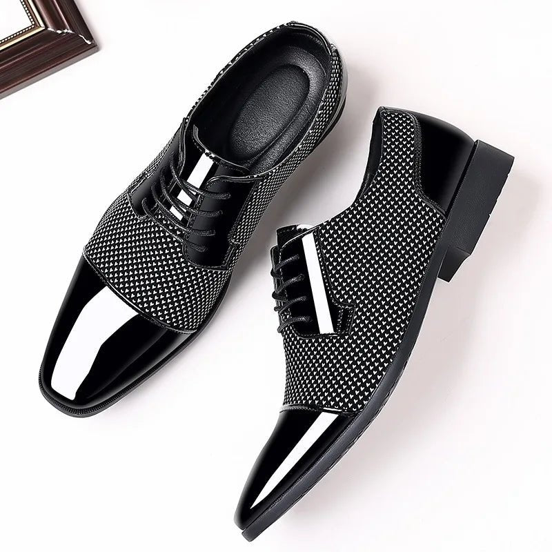 Men's Oxford Wedding Shoes | Tie Up with Patent Cap Toe Hero