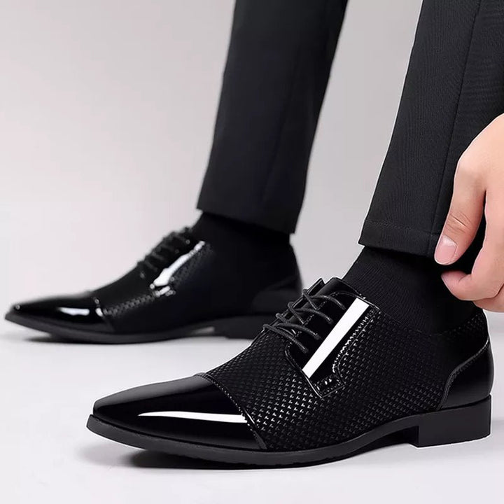 Men's Oxford Wedding Shoes | Tie Up with Patent Cap Toe Side
