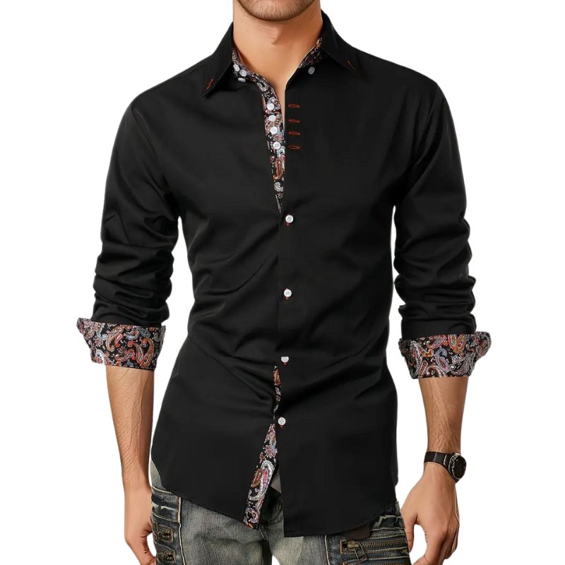 Men's Paisley Slim Shirt | Long Sleeve Contrast Trim Angle