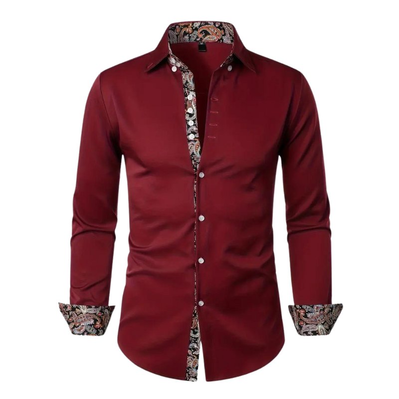 Men's Paisley Slim Shirt | Long Sleeve Contrast Trim Back