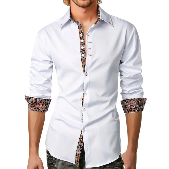 Men's Paisley Slim Shirt | Long Sleeve Contrast Trim Close Up
