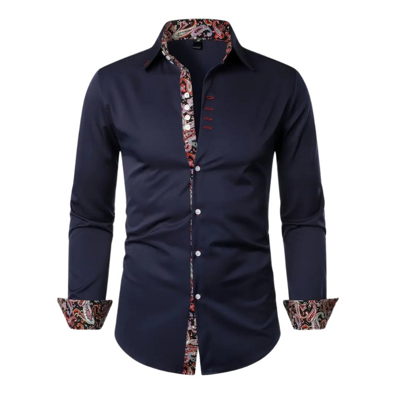 Men's Paisley Slim Shirt | Long Sleeve Contrast Trim Detail